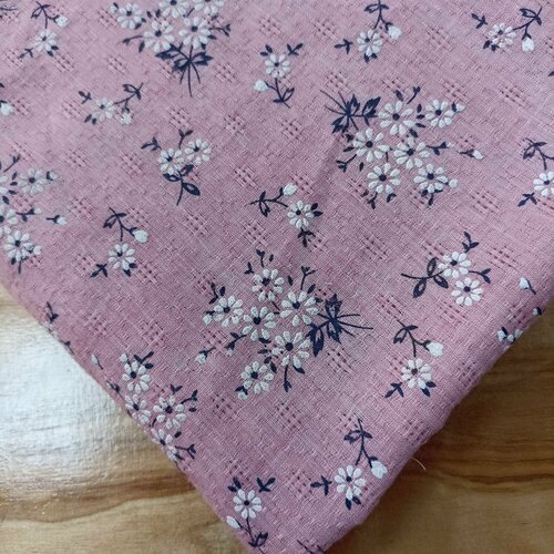 ткань марлевка, 100% хлопок, 1 м, ширина 150 см цветы на розовом