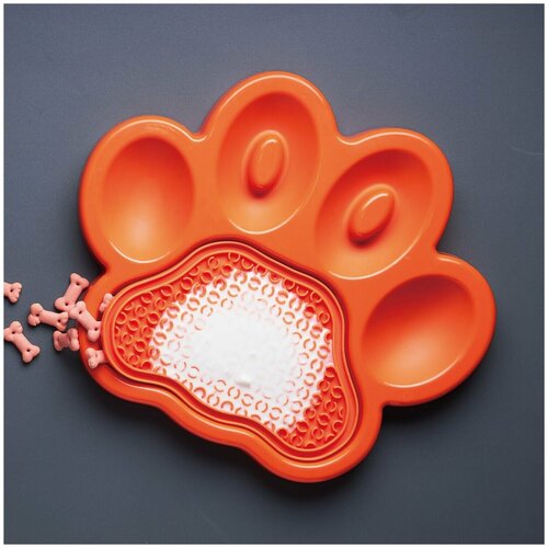 PetDreamHouse Лапа миска для животных, для медленного кормления 2в1 36x30x3 см, оранжевая
