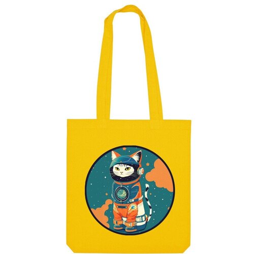 сумка японский кот космонавт бежевый Сумка шоппер Us Basic, желтый
