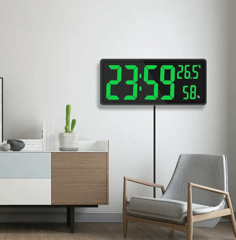 Часы большие/Светодиодные цифровые часы, дисплей с большими цифрами, температура и влажность - фотография № 7