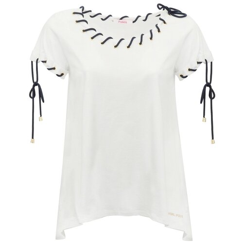 фото Рубашка blugirl, трапеция силуэт, короткий рукав, без карманов, однотонная, размер 44 (m), белый