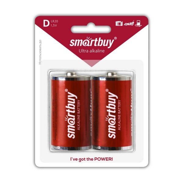 Батарейка SmartBuy Ultra Alkaline LR20 D, SBBA-D02B, 2 шт.