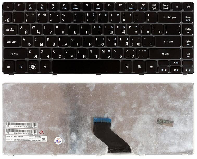 Клавиатура для ноутбука Acer 6037B0039216, Русская, черная глянцевая