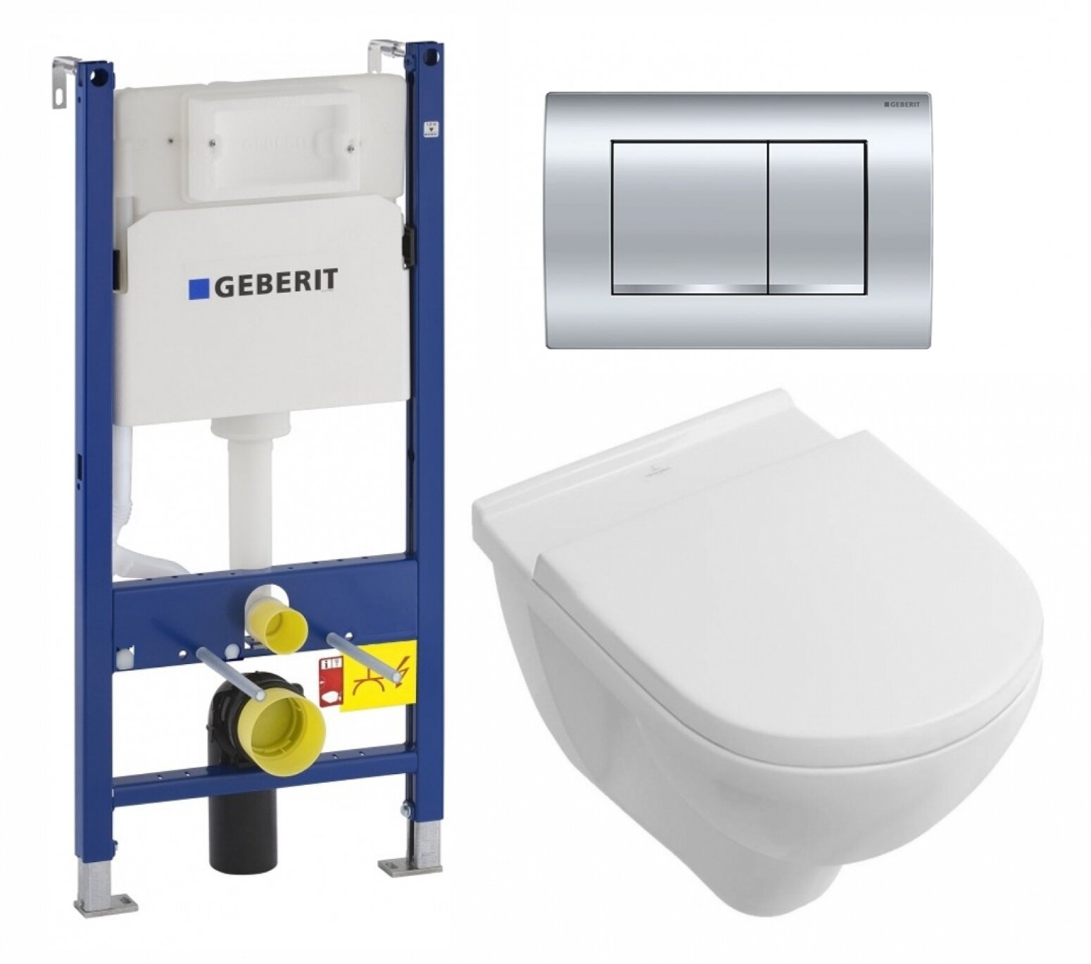 фото Комплект 3 в 1 инсталляция Geberit Duofix Delta30 458.163.21.1 + Унитаз подвесной Villeroy & Boch O Novo Directflush + кнопка хром