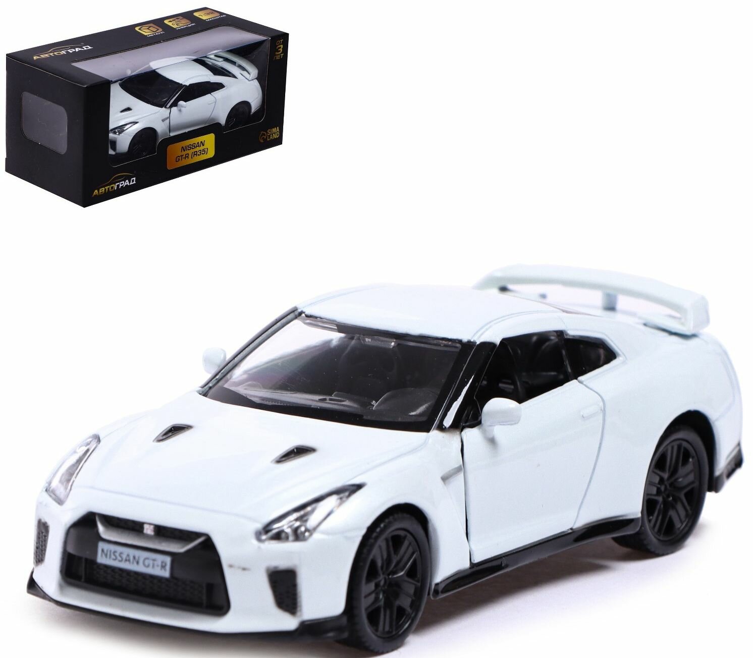 Машина NISSAN GT-R (R35) инерционная, открываются двери, металлическая коллекционная модель, игрушечный транспорт, цвет белый