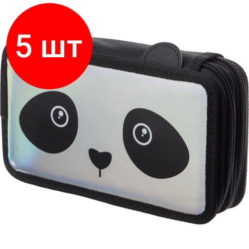 дневник д 1 11 кл кож зам ракушки с2949 17 Комплект 5 штук, Пенал №1School Panda 2 отд, кож/зам голография, 190х110 мм, ПКЗ 11-111