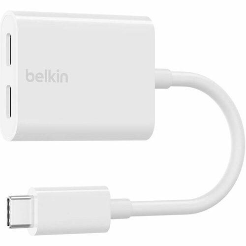 Адаптер Belkin 2xUSB-C - USB-C (AUDIO + CHARGE), белый адаптер belkin 4в1 usb c hdmi 2xusb a usb c 100вт серый