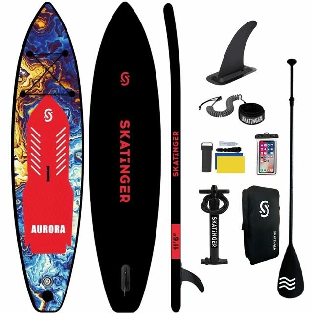 Надувная Сап-доска SKATINGER Aurora red (SUP board) трёхслойная 335*84*15см