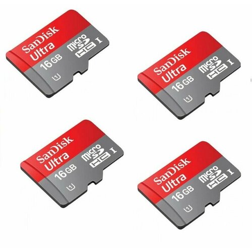 Карта памяти SanDisk Ultra 16 ГБ UHS-I microSDHC 4 штуки карта памяти sandisk sdxc 16 гб class 10 uhs i r 60 мб с