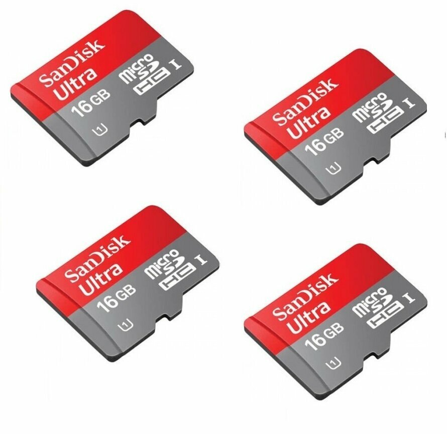 Карта памяти SanDisk Ultra 16 ГБ UHS-I microSDHC 4 штуки