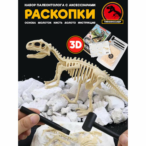Набор для раскопок скелет динозавра основа из гипса 14 х 95 х 3 см молоток долото и кисть 579₽