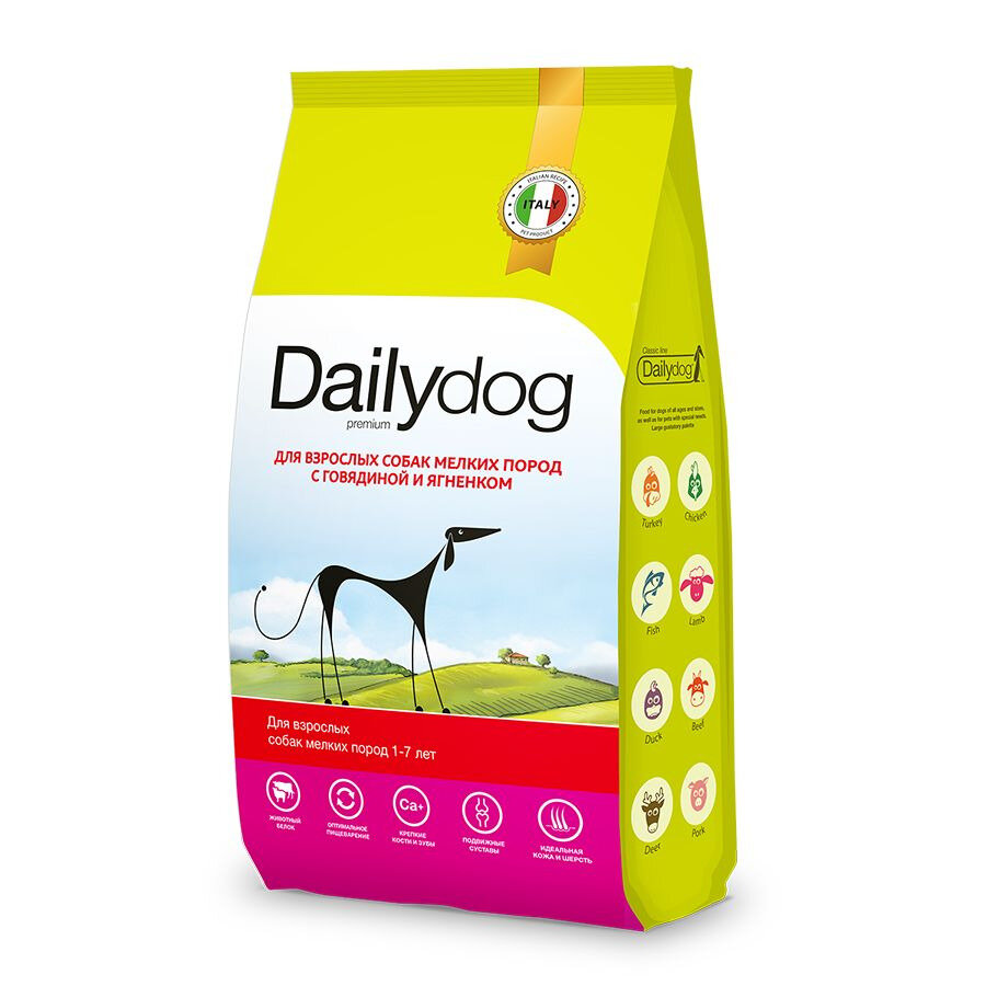 Dailydog Classic line сухой корм для взрослых собак мелких пород, с говядиной и ягненком 12 кг