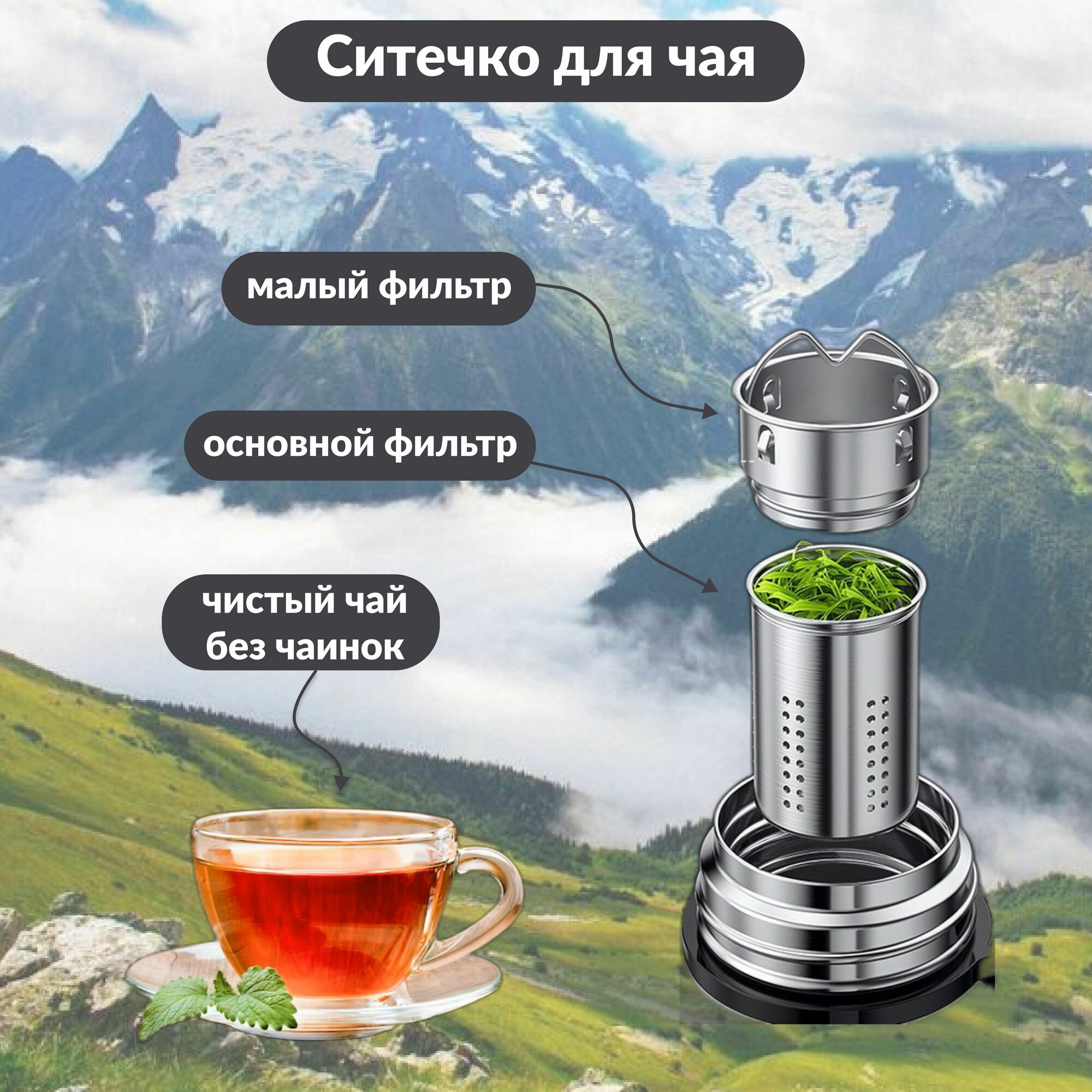 Термос для чая с ситечком 0,5л Черный. Стальной. Стильный — фото 1