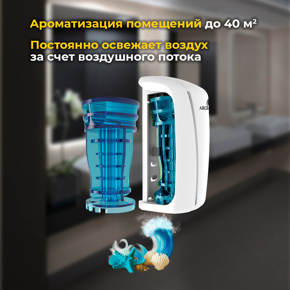 Освежитель воздуха для дома, ароматизатор, набор картридж аромат Морской бриз и белый диспенсер для освежителя воздуха — фото 1