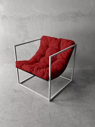 Изображение товара Кресло мягкое удобное для отдыха, уличное, на балкон, на веранду, в стиле лофт, минимализм, Лофтовик + красный велюр