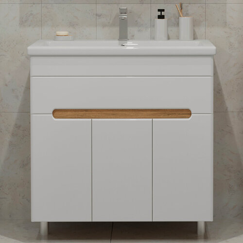 Изображение товара Тумба напольная SanStar Модена 80 Без раковины для ванной комнаты, белая, дуб вотан