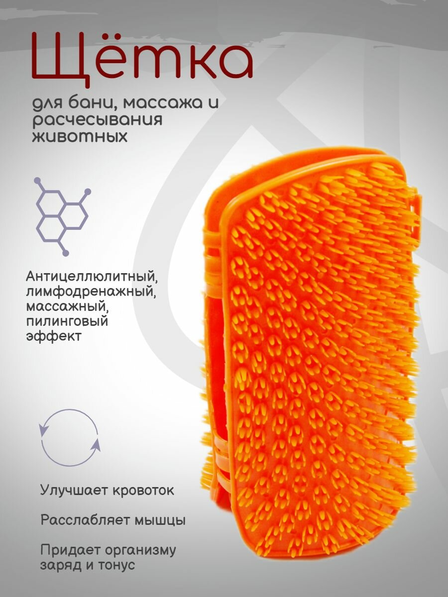 Щётка Хвостатыч для бани массажа и расчесывания животных (оранжевый)
