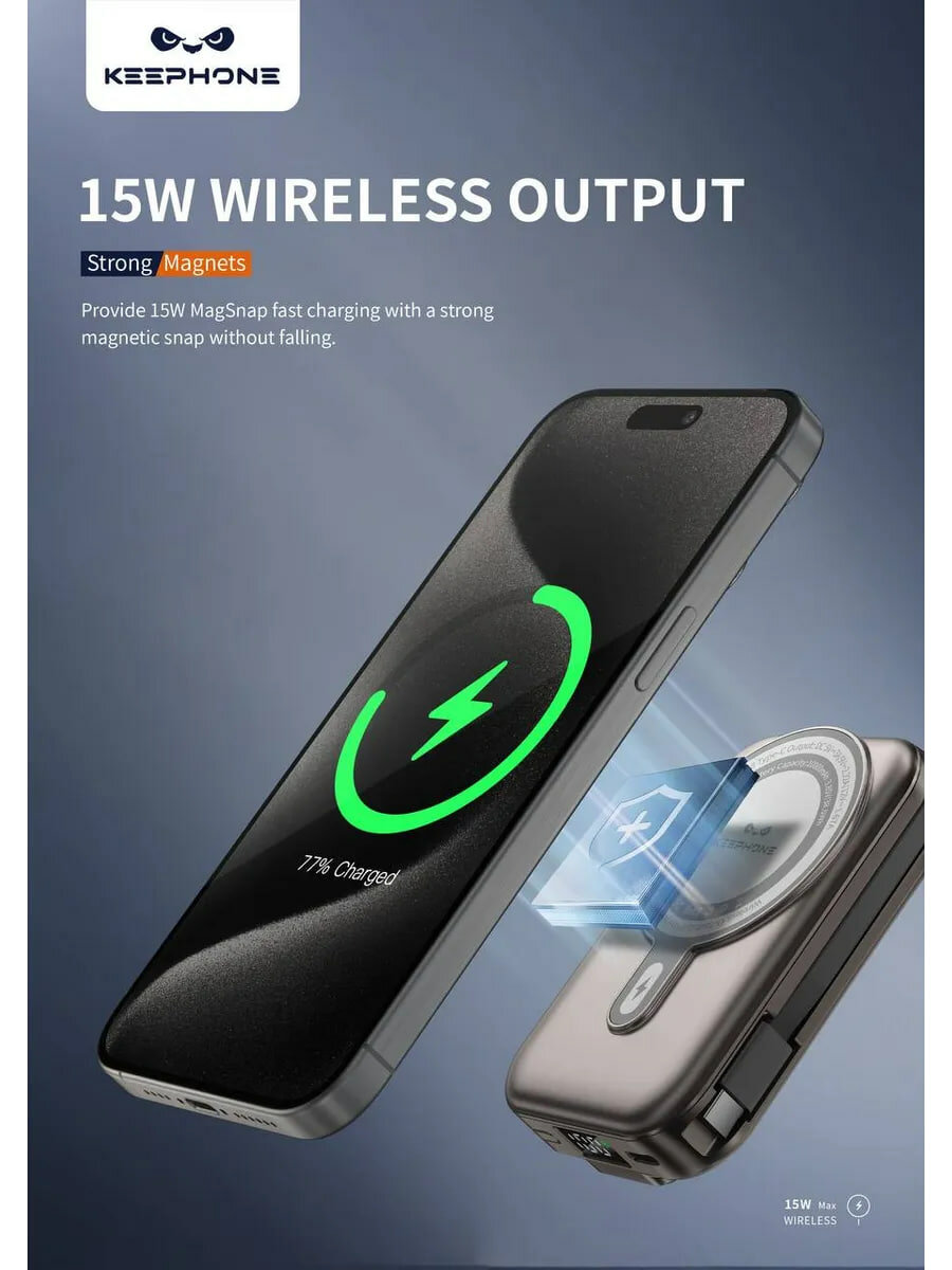 Повербанк KEEPHONE ROGER 20W 10000mAh MAGSAFE серый — фото 1