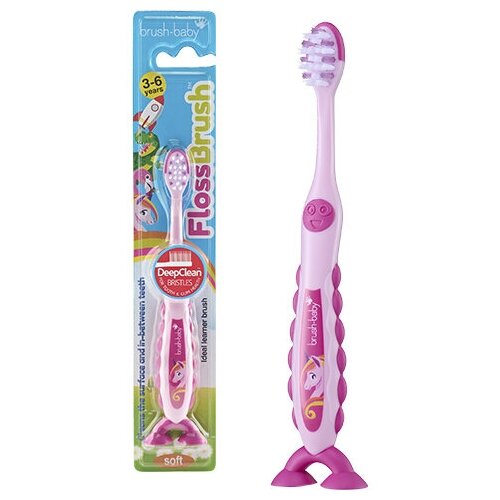 Brush-Baby FlossBrush NEW зубная щётка, 3-6 лет, единорог