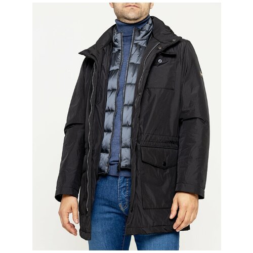 Парка Pierre Cardin, демисезон/зима, силуэт прямой, подкладка, капюшон, карманы, манжеты, размер 54, черный