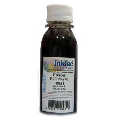 Чернила InkTec (E0010) для Epson R200/R270 (T0821), Bk, 0,1 л. чернила inktec e0010 для epson r270 t0821 bk 0 1 л ориг фасовка