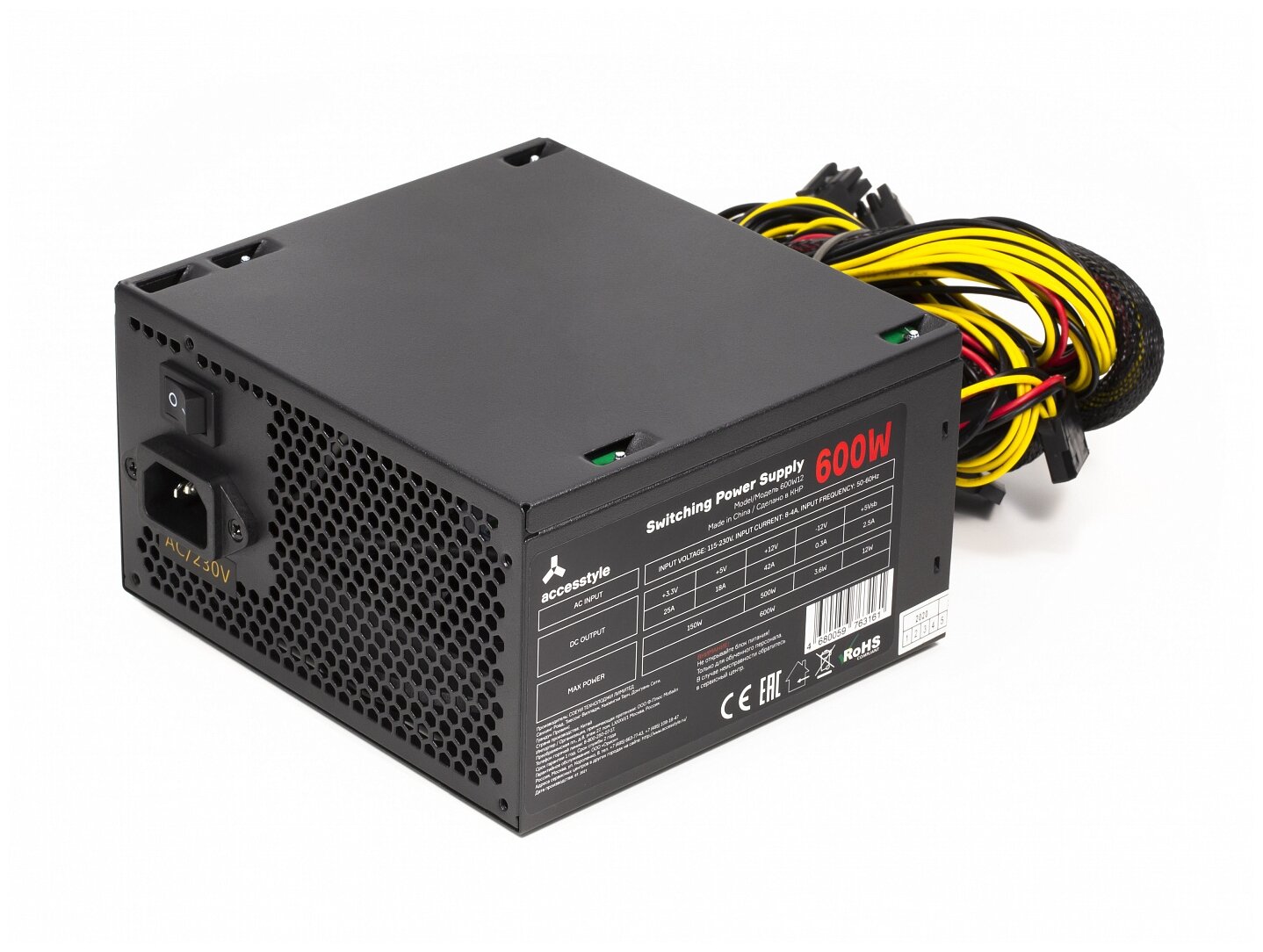 Блок питания Accesstyle 600W12 (600W, ATX, 12cm fan, 20+4pins,1 x 4-pin P4 ,2 x SATA ,2 x IDE ,power cord, PFC)