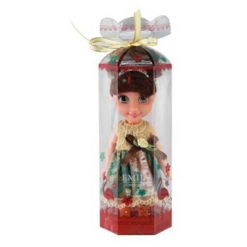 фото Кукла emily мини в прозрачной коробочке (темные волосы, двухцветное платье) 16,5см abtoys qj086c