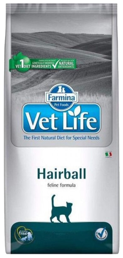 Корм сухой FARMINA Vet Life Hairball, для кошек, 10 кг - фотография № 1