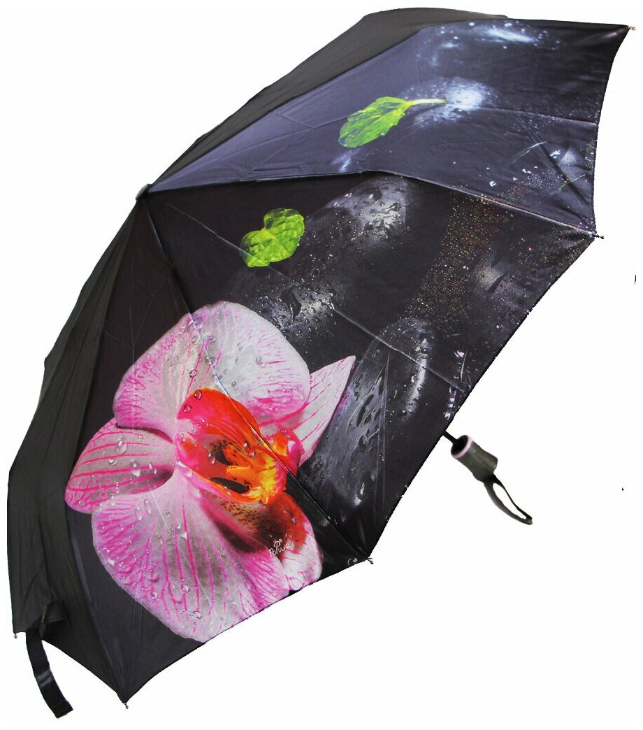 Женский складной зонт Popular umbrella 1296/черный,розовый