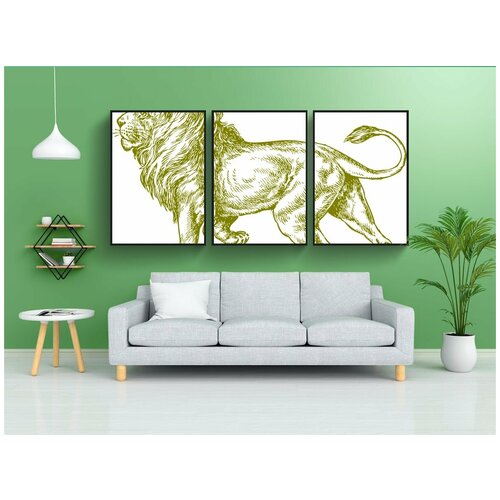 фото Набор модулных постеров для интерьера "лев, дикая кошка, африка" 60x90 см. в тубусе, без рамки lotsprints