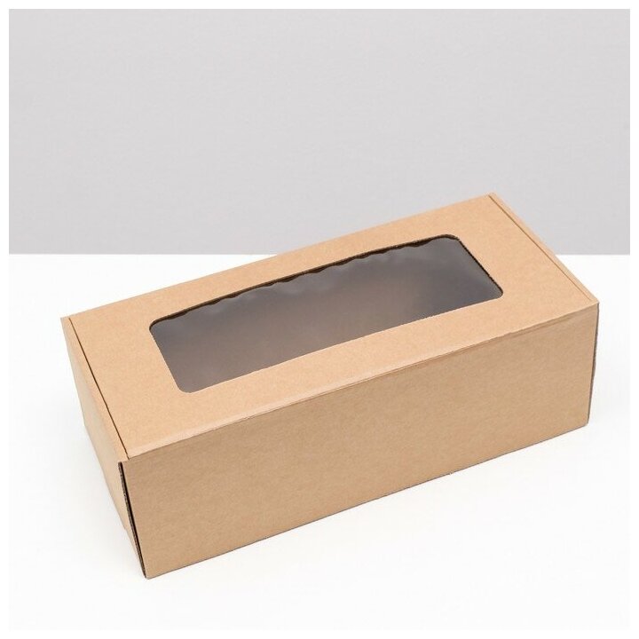 Коробка самосборная, с окном, крафт, бурая 16 х 35 х 12 см./ В упаковке: 5