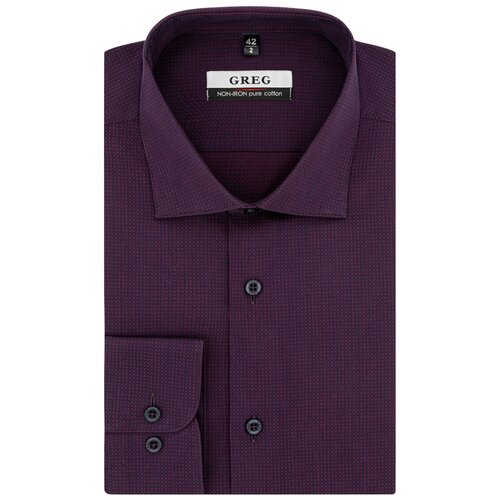фото Рубашка мужская длинный рукав greg 643/111/7240, прямой силуэт / сlassic fit, цвет бордовый, рост 164-172, размер ворота 44