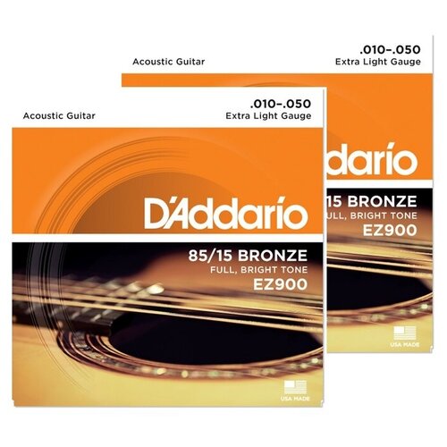 Струны для акустической гитары D'Addario EZ900 85/15, Extra Light, 10-50 (2 комплекта)