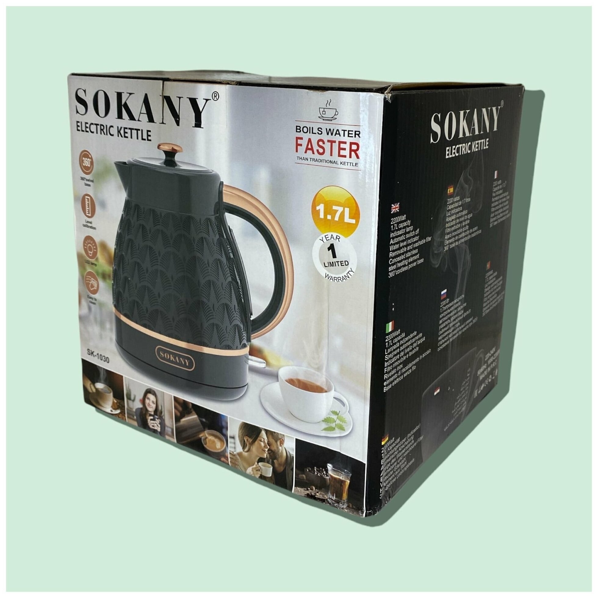 Электрический чайник SOKANY SK-1030 1.7 литра с функцией авто отключения 2000 Вт - фотография № 3