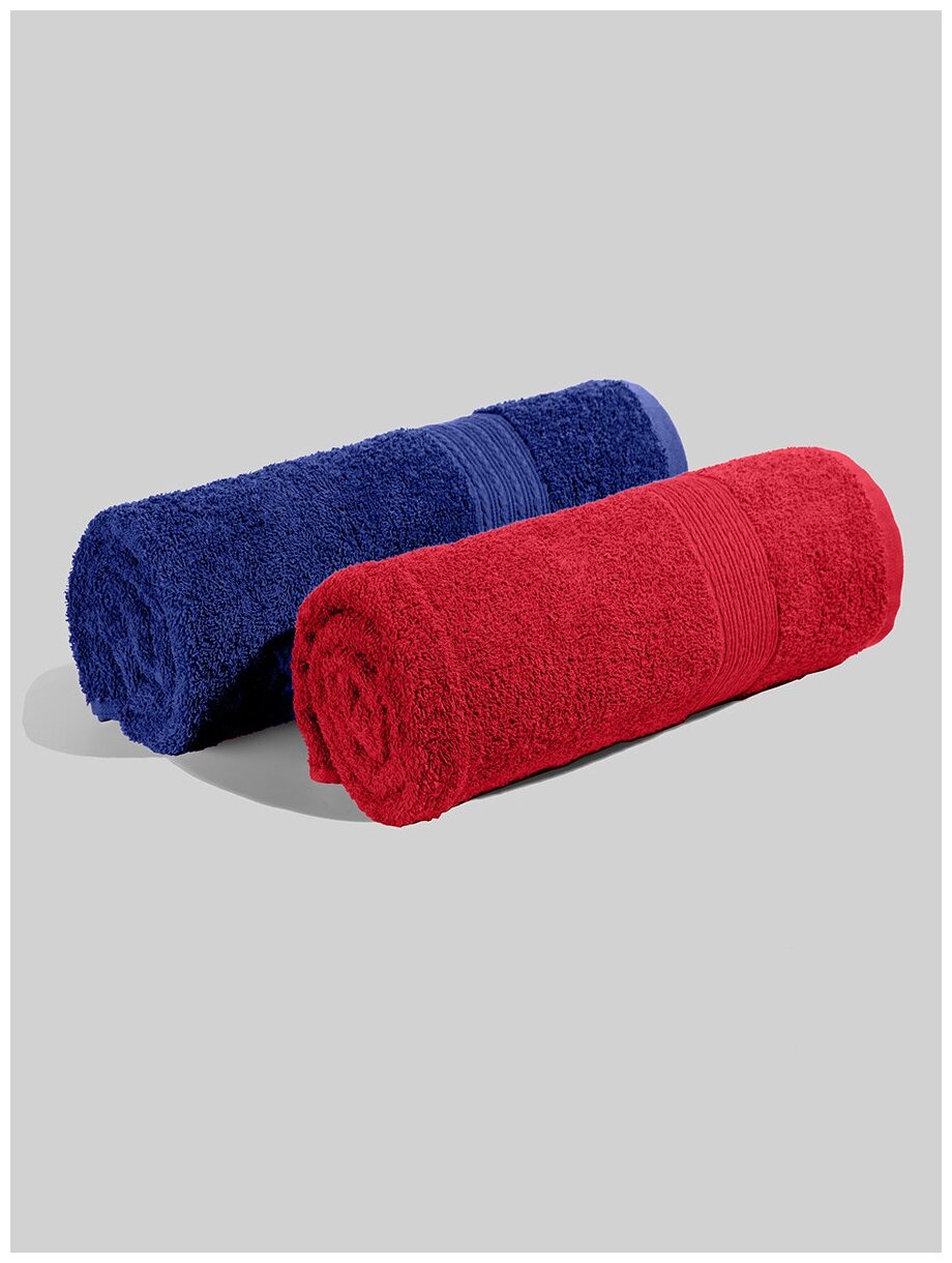 Комплект полотенец 70x140, 2 шт, красный, темно-синий - фотография № 3