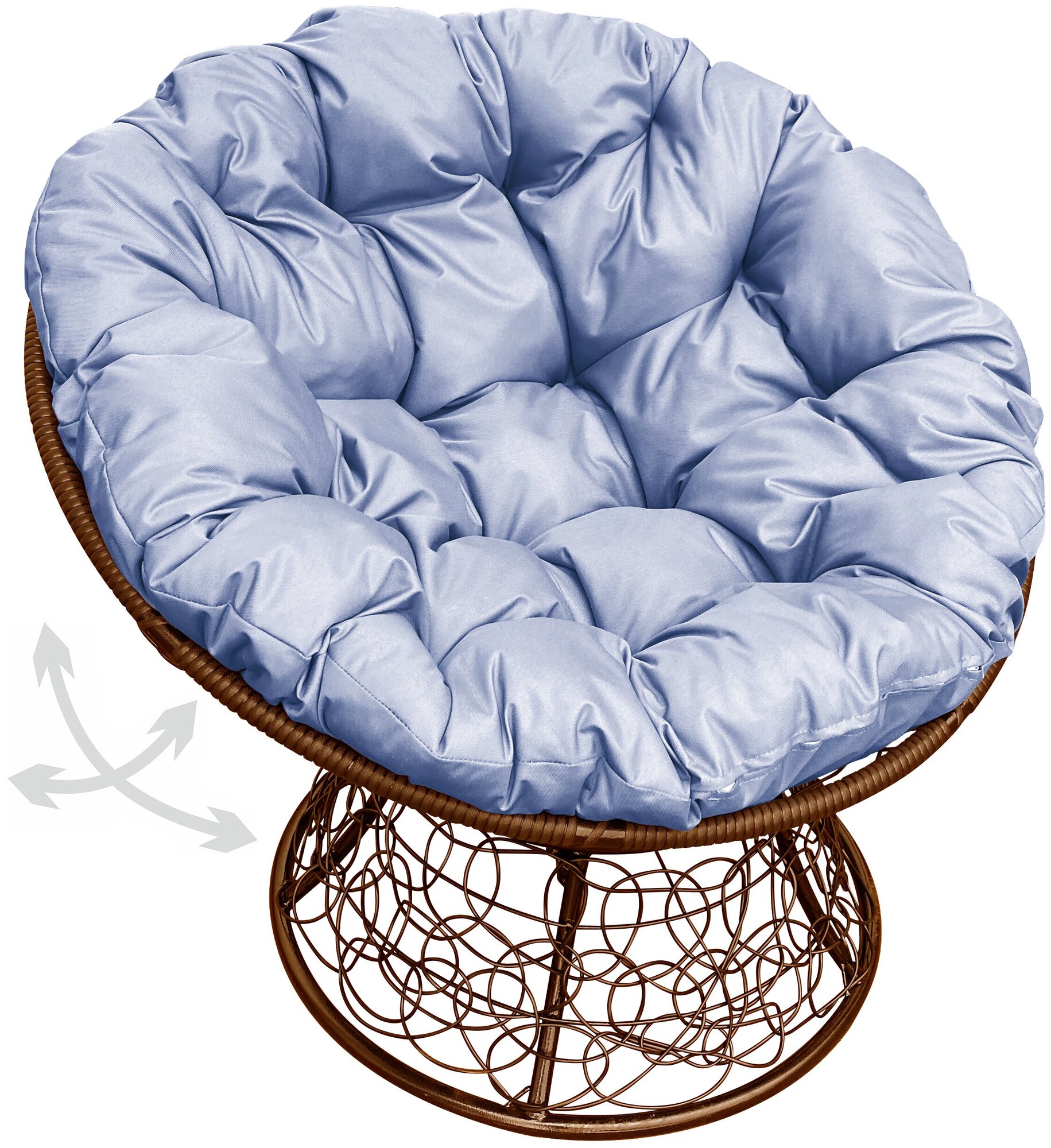 Кресло садовое M-Group папасан пружинка ротанг коричневое, серая подушка - фотография № 1