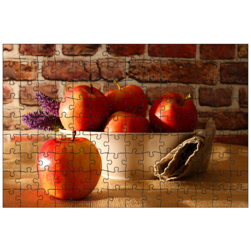 фото Магнитный пазл 27x18см."яблоки, тарелка с яблоками, красные яблоки" на холодильник lotsprints