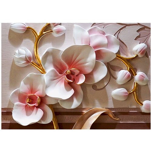 Орхидеи барельеф 3D - Виниловые фотообои, (211х150 см) барельеф китайская стена 3d виниловые фотообои 211х150 см