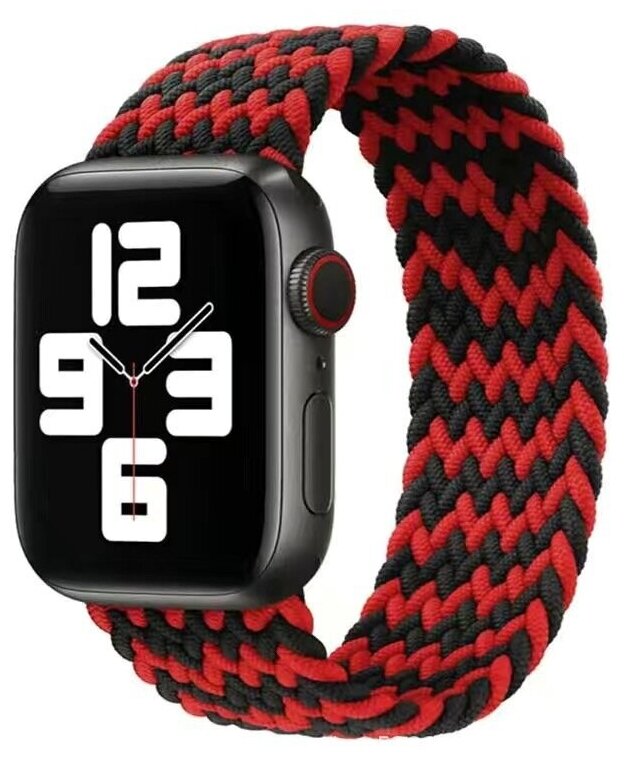 Монобраслет нейлоновый тканевый ремешок для умных часов Apple Watch Series 1-8 - 38/40/41 мм (эпл вотч) размер М, W-черно-красный