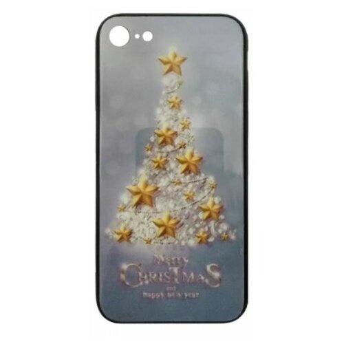 фото Задняя накладка для ip 7/8/se (4,7) новогодняя силикон+пластик елка в золотых звездах fixtor