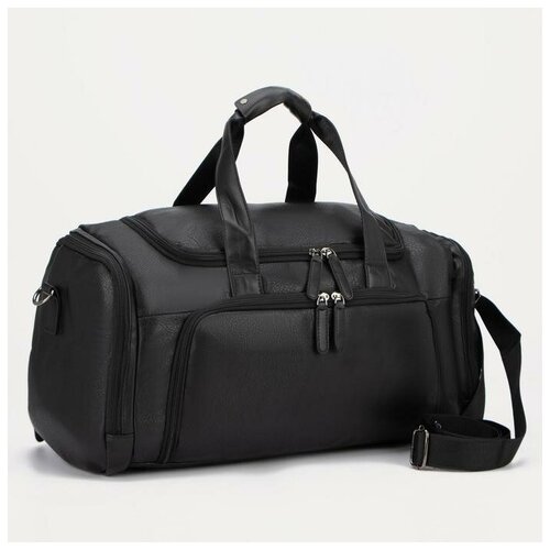 фото Сумка дорожная на молнии, 3 наружных кармана, длинный ремень, цвет чёрный сарабелла