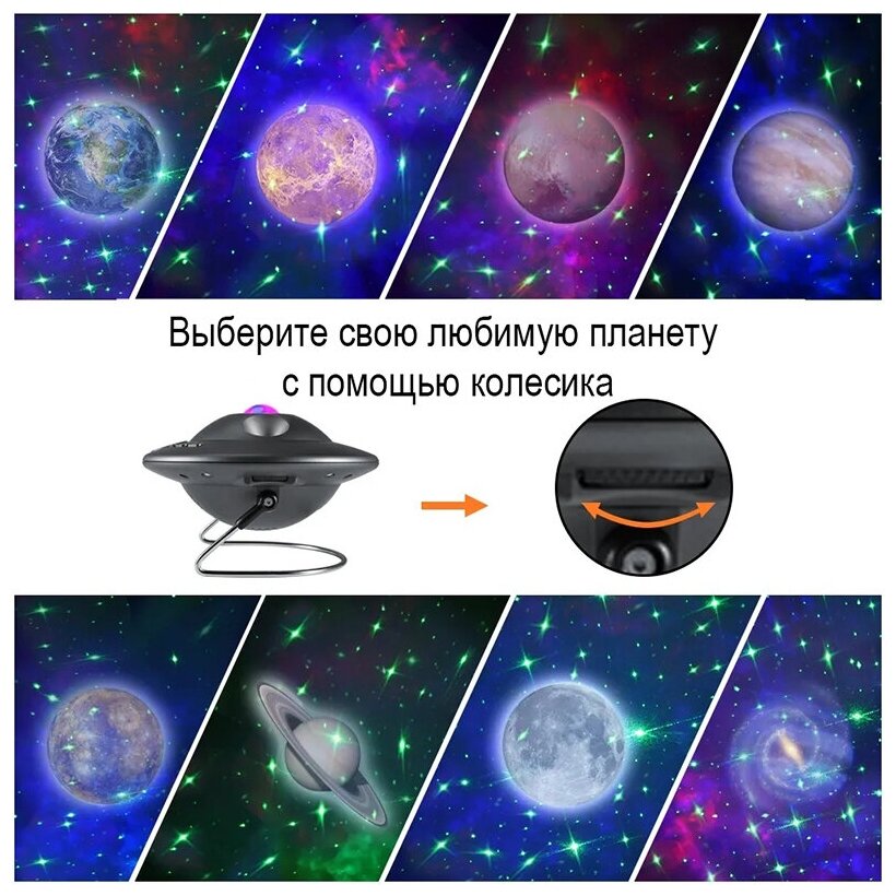 Домашний планетарий, проектор звездного неба с bluetooth динамиком Star Projector P1 UFO Gray - фотография № 3