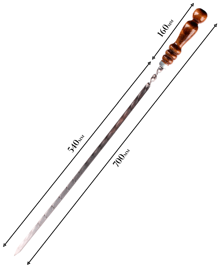 Шампур 70 см 1 штука / Шампур из нержавеющей стали с деревянной ручкой из бука