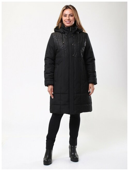 куртка  Maritta зимняя, средней длины, силуэт прямой, утепленная, размер 44(54RU), черный