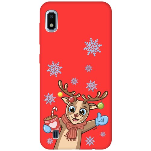 фото Силиконовая чехол-накладка silky touch для samsung galaxy a10 с принтом "christmas deer" красная gosso