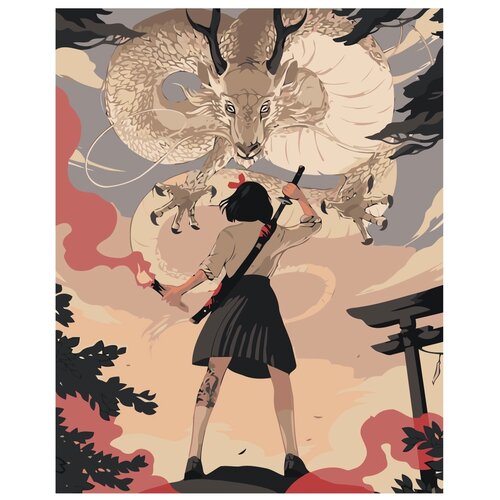 Живопись по номерам картина по номерам Z-MV192, 40 x 50 см картина по номерам аниме девушка с катаной и белый дракон