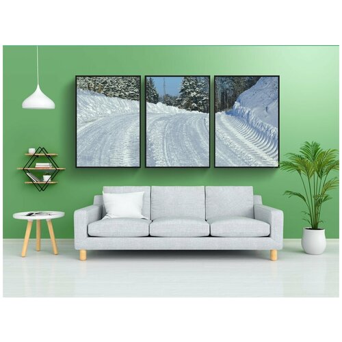 фото Набор модулных постеров для интерьера "зима, снег, путь" 60x90 см. в тубусе, без рамки lotsprints