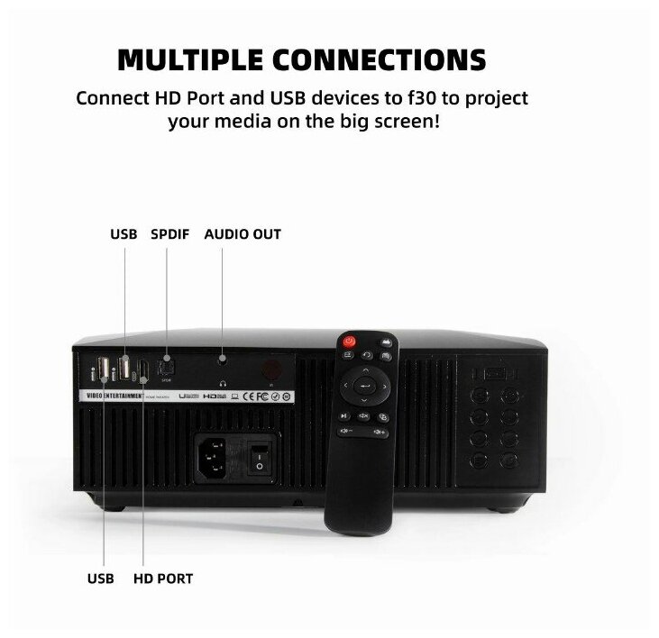 Проектор мультимедийный Unic F30 Аndroid / Портативный светодиодный видеопроектор Full HD 1080 LED 6500 Lm / Домашний кинопроектор для фильмов и дома