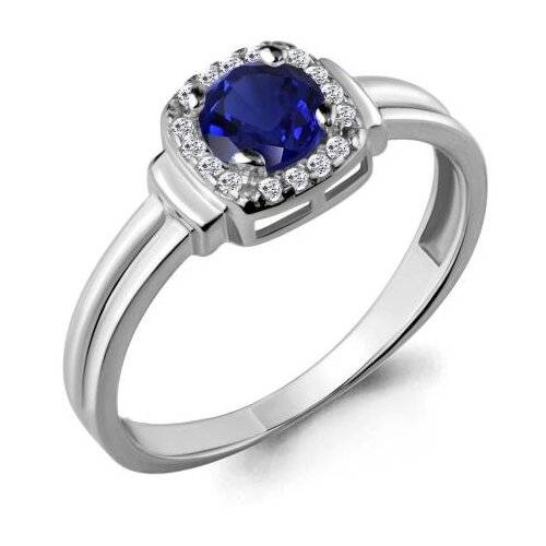 фото Серебряное кольцо aquamarine а66567б с фианитом и гидротермальным сапфиром diamant-online