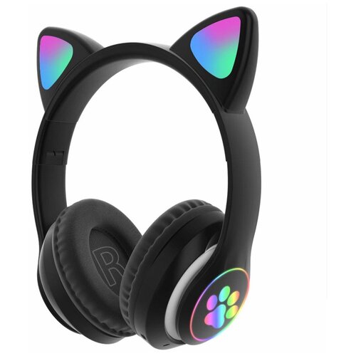 Беспроводные Bluetooth наушники со светящимися кошачьими ушами , чёрные cat ear беспроводные наушники bluetooth со светящимися кошачьими ушами stn 28 розовые